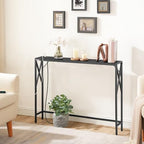MAHANCRIS 5.9" Narrow Sofa Table with Charging Station, 39.4 Behind Couch Table with Outlet, Slim Entryway Console Table, Small Space, for Hallway, Living Room, Foyer, Black CTHB151E01