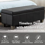 41" Storage Ottoman, Storage Bench with Safety Hinge, Upholstered Synthetic Leather Ottoman Bench for Bedroom, Living Room, Entryway, Hallway, Foot Rest, Support 500lbs, Black