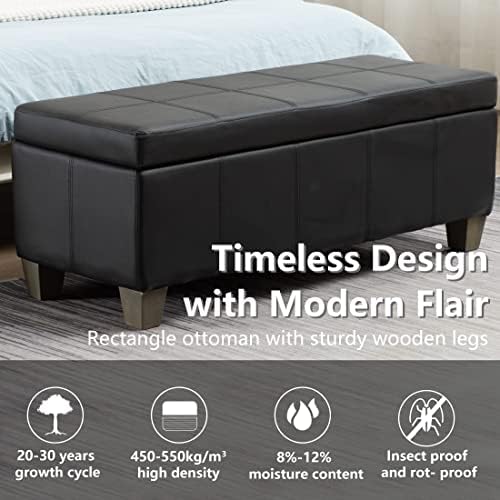 41" Storage Ottoman, Storage Bench with Safety Hinge, Upholstered Synthetic Leather Ottoman Bench for Bedroom, Living Room, Entryway, Hallway, Foot Rest, Support 500lbs, Black