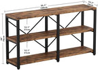 IRONCK Console Table, 3-Tier 55 in Entryway Table, Vintage Brown | Engineered wood shelves, 300 lb shelf. P2 MDF, X-bracing, adjustable feet. Anti-tip kit for entryways or living rooms.