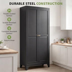 71" Metal Kitchen Pantry Cabinet with 4 Adjustable Shelves & Doors | Freestanding Metal Storage Cabinet with Adjustable Leveling Feet for Kitchen, Pantry & Dining Room, Black