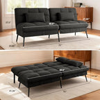 COMHOMA 72″ Convertible Futon Sofa Bed, Adjustable Backrest, Black | Breathable Fabric Futon Couch with Pillows,Multi-angle Ergonomic Reclining,Space-saving Sleeper Sofa for Living Room