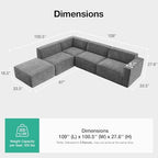 Novilla 109" Modular Sectional Sofa, No Assembly Cloud Sectional Couch with Smarts Coil® Support, Chenille Fabric L Shape Couch for Living Room Apartment, Dark Gray(R-Arm 4 Seat w/ 1 Ottoman)