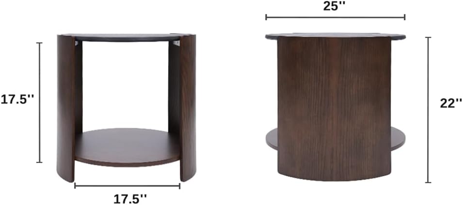DDAYALANE Farmhouse Wooden Bedside Table for Living Room, White Faux Marble Tabletop, 25" Round Side Table Night Stand for Bedroom with 2-Tier Storage End Table, Rustic Black and White