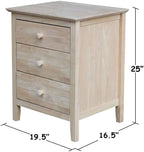 25"H Solid Wood Bedroom Nightstand with 3 Drawers, Parawood Construction, Paint or Stain in Any Color, Durable and Eco-Friendly, Unfinished
