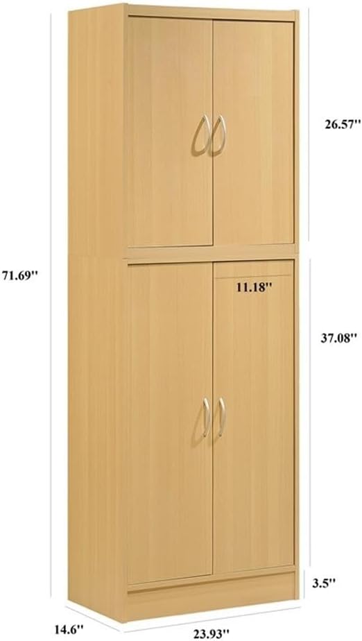 Pemberly Row 4-Door 4-Shelf Wood Kitchen Pantry, Beige Finish, 71.6 in. Height, Adjustable Shelves, Engineered Wood, Contemporary Storage Cabinet for Kitchen, Dining Room, Bathroom or Laundry Room