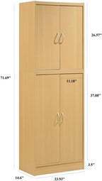 Pemberly Row 4-Door 4-Shelf Wood Kitchen Pantry, Beige Finish, 71.6 in. Height, Adjustable Shelves, Engineered Wood, Contemporary Storage Cabinet for Kitchen, Dining Room, Bathroom or Laundry Room