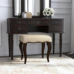 Hillsdale Hamilton Wood and Upholstered Backless Vanity Stool for Makeup Room and Bathroom, Burnished Oak