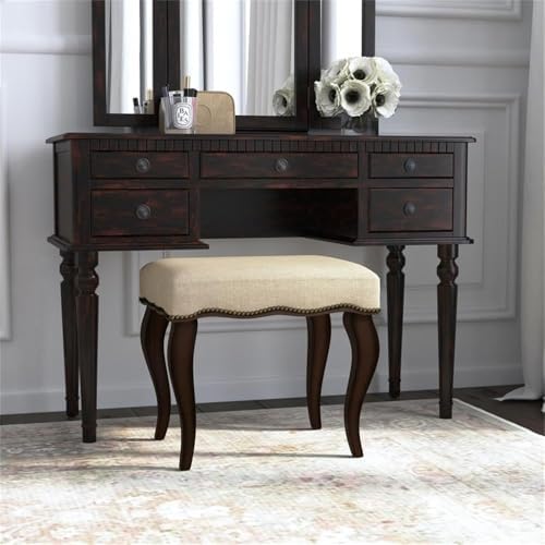 Hillsdale Hamilton Wood and Upholstered Backless Vanity Stool for Makeup Room and Bathroom, Burnished Oak