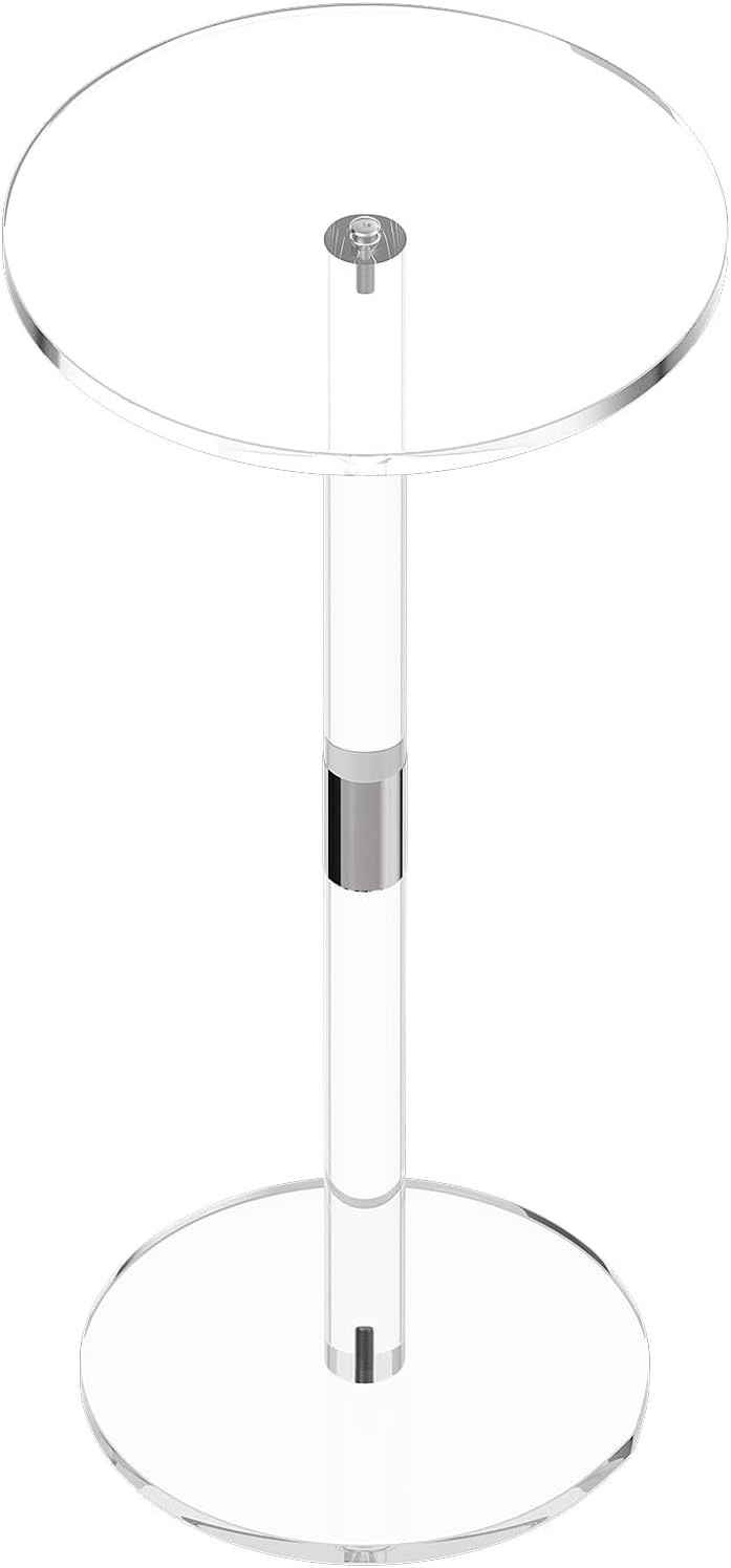 VEVOR Acrylic Drink Table, Small Round Side Table with Solid Post, Modern Clear End Table Transparent Cake Desk for Coffee, Cocktail, Dessert, Snack, Living Room, Bedroom, Bathroom, Easy Assembly
