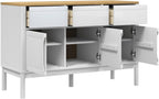 White Sideboard Buffet Cabinet, Solid Pine Wood and Engineered Wood Credenza with 2 Drawers and 3 Doors, Accent Storage Cabinet for Dining Room, Living Room, Hallway, 44.9 Inch