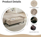 SOFTHION 58.1" Storage Bench for Bedroom, Chenille Cushion, Light Brown | End of Bedroom Bed Bench Ottoman with Tufted Cushioned Rolled Arm Large Storage Space for Reading/Living Room/Entryway