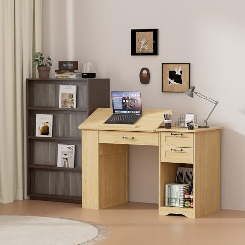 Drafting Table with Storage Cabinet & Drawers, Adjustable Drawing Desk with Open Shelves, Craft Table Painting Desk for Artists, Painters, Drawing, Crafting, Reading, Writing, Working