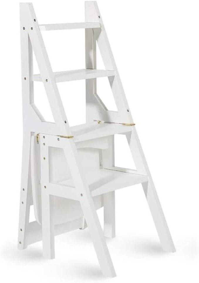 Convertible Ladder Chair, Multifunction Wood Ladder Stool Innovative Step Stool Transforming Folding Fold Up Ladder Kitchen Office Library Steps, White