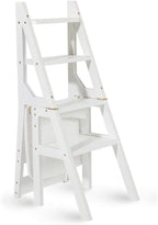 Convertible Ladder Chair, Multifunction Wood Ladder Stool Innovative Step Stool Transforming Folding Fold Up Ladder Kitchen Office Library Steps, White