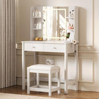 Vanity Desk with LED Mirror, 3 Lighting Modes and Chair | Small Makeup Vanity Table Set with Drawers, Dressing Table with Power Outlet for Girls Bedroom, White