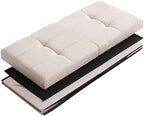 Storage Ottoman Bench Foldable Footrest Foot Stool, 30" Fabric Cream | Small Ottoman Foot Rest Seat Shoe Bench Flip-Top forliving Room End of Bed Bedroom Couch Dorm, 80L Folding Upholstered Chair