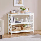 Yaheetech 42"L White Console Table 3-Tier Narrow X-Frame Open Storage Shelf | Sofa Table for Entryway, Hallway and Living Room, Slim 14" Depth, Powder-Coated MDF, 88 lb Top Load, Easy Assembly