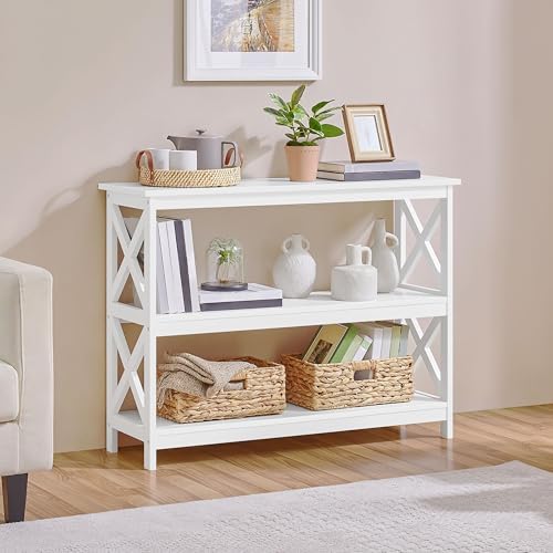 Yaheetech 42"L White Console Table 3-Tier Narrow X-Frame Open Storage Shelf | Sofa Table for Entryway, Hallway and Living Room, Slim 14" Depth, Powder-Coated MDF, 88 lb Top Load, Easy Assembly