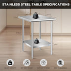 Stainless Steel Table for Prep & Work, 24 x 24 x 33 Inch | For Restaurant Kitchen Hotel Garage Space Expansion, Commercial Metal Table