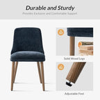 HULALA HOME Dining Chairs Set of 2, Navy Fabric Upholstered Dining Room Chairs Set with Solid Wood Legs, Paded Back, Modern Kitchen Accent Chairs for Living Room Bedroom Reception