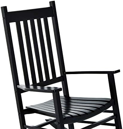 Outsunny Outdoor Rocking Chair High Density Wooden Rockers Black | Patio Rocking Chair, Smooth Curves, for Lawn Garden Porch, Supports Up to 350lbs