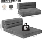 JUIKURY Folding Sofa Bed, Convertible Sleeper Chair with Pilow Foldable Matress, 2 in 1 Pull Out Loveseat Sofa Portable Fold Out Chair Bed Floor Couch Lounge for Living Room Bedroom (Grey, Queen)