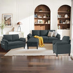 3 Pieces Sectional Sofa Set, 79" Modern L Shaped Couch & 57" Loveseat & 35" Accent Chair, Linen Upholstered Sofa Set with Movable Ottoman, Couches for Living Room, Apartment, Dark Grey