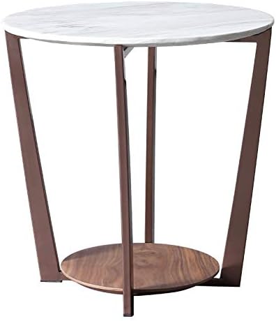 Telephone Table, Marble Surface Telephone Table,Sofa Round Side Table,Small Metal Coffee Table in The Living Room,Brushed Stainless Steel Bracket,Thickened Solid Base