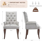 SoarFlash Chenille Dining Chairs Set of 2, Tall Back Side Chair，Modern Upholstered High-end Tufted Side Chair with Armrest, Solid Wood Leg, Beige