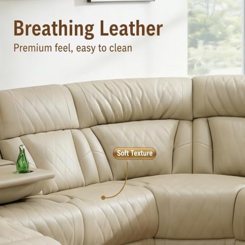 Breathing Leather Reclining Sofa Set,Power Recliner Sectional Couch with LED Light,Modern Living Room Furniture Set,Reclining Sectional Couch Set with USB Port/Storage for Home/Home Theater