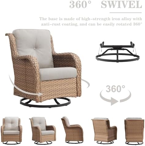 Belord 5 Piece Wicker Patio Furniture Set, Outdoor Swivel Rocker Chairs Set of 2 with Ottomans and Side Table, All Weather Patio Conversation Furniture Set, for Porch Pool, Yellow Wicker/Beige