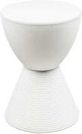 Pemberly Row Contemporary Round Plastic End Table, White Finish, 11.75 in x 16.75 in, Hourglass Shape with Ribbed Bottom Design, Hidden Storage, Lightweight Compact Indoor Outdoor Side Table
