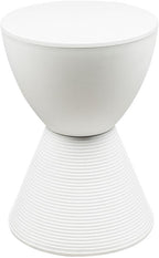 Pemberly Row Contemporary Round Plastic End Table, White Finish, 11.75 in x 16.75 in, Hourglass Shape with Ribbed Bottom Design, Hidden Storage, Lightweight Compact Indoor Outdoor Side Table
