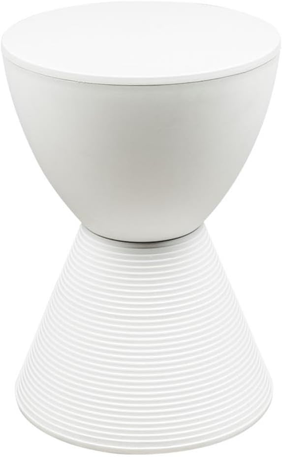 Pemberly Row Contemporary Round Plastic End Table, White Finish, 11.75 in x 16.75 in, Hourglass Shape with Ribbed Bottom Design, Hidden Storage, Lightweight Compact Indoor Outdoor Side Table
