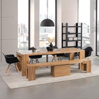 Transformer Table Solid Wood Extendable Dining Table, Natural | Seats 2-12, Expandable Dining Room Table, Space-Saving Furniture, Kitchen and Dining Room Furniture, Table + Bench