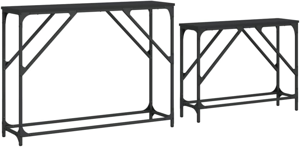 Nesting Console Tables 2 Pack Black Engineered Wood | Metal Frame, Industrial Style, Space Saving, Versatile for Living Room or Hallway