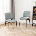 LUNLING Dining Chairs Set of 2,Mid Century Modern Retro Faux Leather Chair with Walnut Bentwood Upholstered Seat Metal Legs Adjustable Foot for Kitchen Dining Room Chairs(Blue)