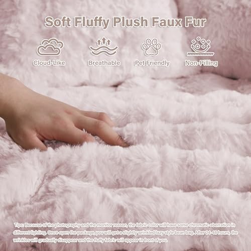 55" W x 75" D Oversized Chaise Lounge Chair Indoor with Ottoman,Pink | 38D Sponge,Round Reading Chair Luxury Plush Cloud Circle Sleeper for Living Room Bedroom, 5 Pillows,Faux Fur