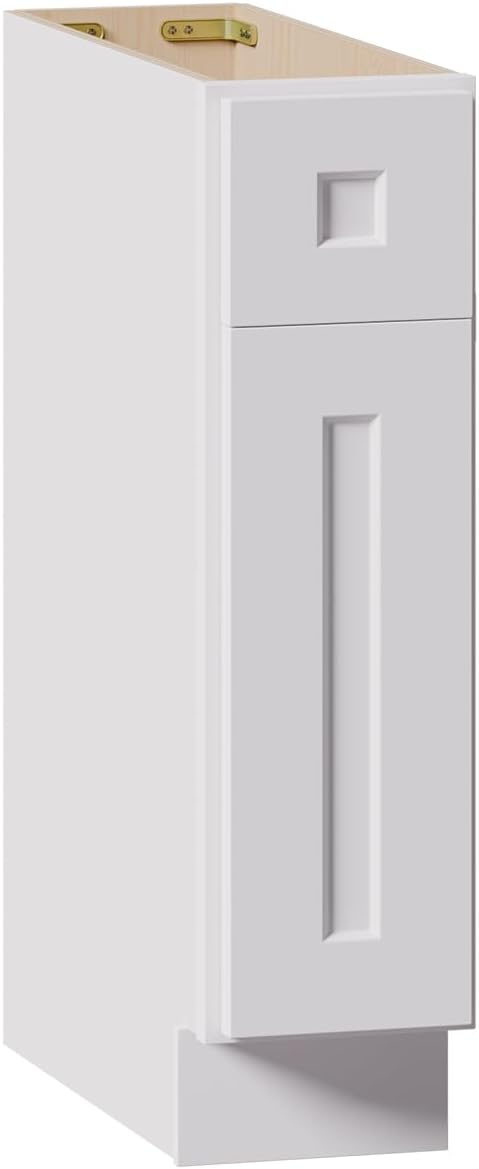Solid Wood Kitchen Base Cabinets with Drawers, 9 Inch Wide 24 Deep RTA Storage Organizer with Shaker Doors, Small Cabinet Without Countertop, Easy Assembly for Laundry Room, Home Office-White