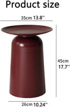 Metal Small Round Side Table, Retro Thick Pedestal Matte Accent Table, Modern Drink Tables for Living Room, Couch, Sofa, Recliner, Bedroom, 13.8''x13.8''x17.7''(Red)