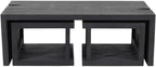 Pemberly Row 3-Piece Cocktail Table Set, Reclaimed Solid Wood, Ebony Gray Finish, Includes 1 Coffee Table and 2 End Tables, Mid-Century Modern Style, Unique Carvings for Living Room Decor