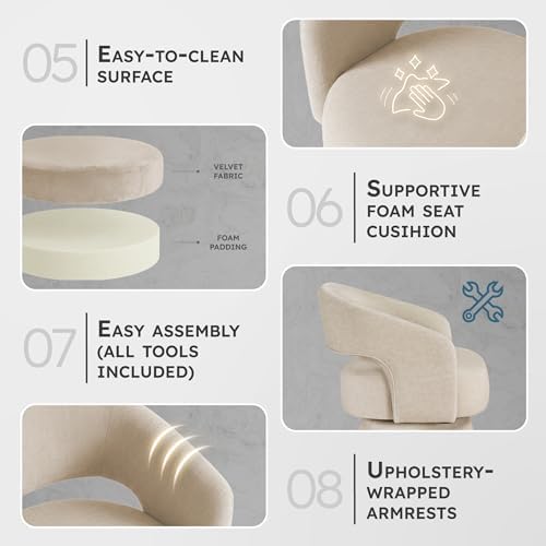 Lexicon Swivel Accent Chair, Modern Velvet Round Barrel Chair, Taupe | Swivel Chair with Open Back, Plush Foam Cushions, Metal Swivel Base for Living Room/Bedroom/Office/Small Spaces