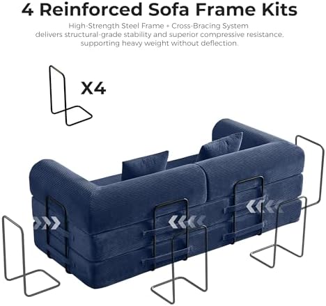 79" Convertible Sofa Bed, Couches for Living Room | Navy Blue | Corduroy Futon Sofa Bed with Pocket Springs, Modular Sleeper Couch in a Box, No Assembly