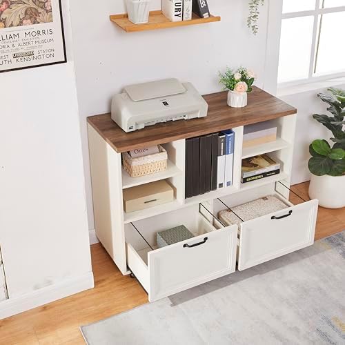 39.3" Farmhouse Wood File Cabinet with Wheels,Small Home Office Storage,Rolling File Cabinet with 2 Drawers for Legal/Letter/ A4 Size