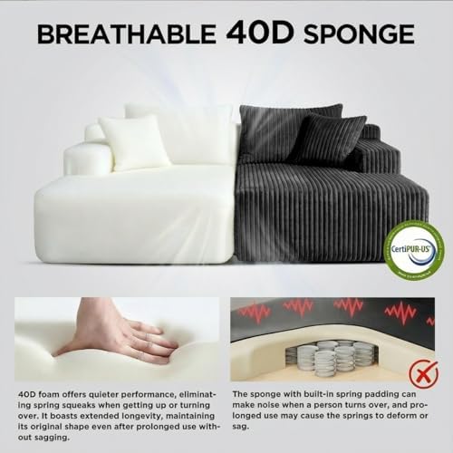 Sytopia Loveseat Chaise Lounge with Armrests, Oversized Sofa Bed with 4 Pillows, Cozy Sleeper, Modular Sectional Couch for Living Room Bedroom, Floor Chair Furniture sala Corduroy