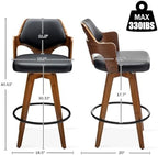 MEKLIBA Swivel Bar Stools Set of 2,30 Inch Bar Height Bar Stools,Upholstered Bar Chair with Bamboo Legs,Low Back Bar Stool for Kitchen Island (Black-PU)