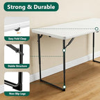 Folding Table 1 Pack, 4FT Folding Table with Adjustable Height, Heavy Duty Plastic Foldable Table Portable, Steel Legs Supports to 300lbs, Suitable for Party, Camping, Events Indoor&Outdoor Use, White