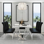 Asday Black and Silver Dining Chairs Set of 2, Modern Faux Leather Upholstered Dining Room Chairs with High Back and Metal Chrome Legs for Kitchen, Living Room, Restaurant, Apartment