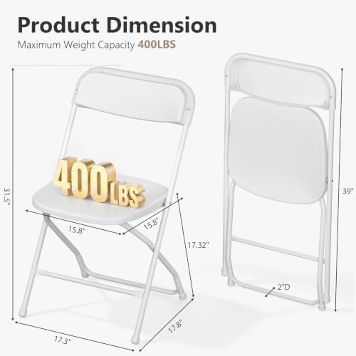2 Pack Plastic Folding Chairs, Lightweight Stackable Portable Commercial Seat with Steel Frame for Patio, Garden, Picnic, Party, Kitchen, Indoor Outdoor Events
